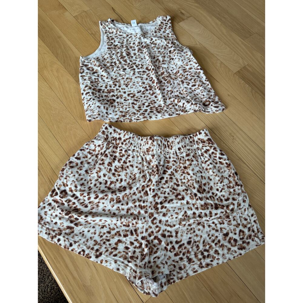 Old Navy Cream and Brown Leopard Print Pajama Tank and Shorts Set